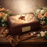 Urna resurrezione cristiana urna in legno per ceneri Gesù Risorto composizione floreale memoriale