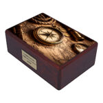 Urne en bois angulaire avec thème boussole et navigation, urne commémorative pour explorateur