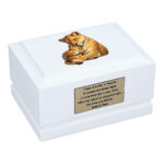 Lioness & Cub Child Cremation Urn – White Wooden Memorial Urn for Ashes Front Angled View
