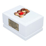 Little Girl with Heart Baby Cremation Urn – White Wooden Child Memorial Urn Side Perspective