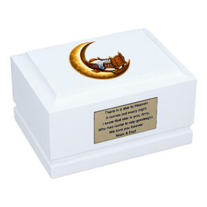 Moon Cradle Baby Cremation Urn – White Wooden Memorial Urn for Child Front Angled View