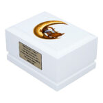 Moon Cradle Baby Cremation Urn – White Wooden Memorial Urn Side Perspective