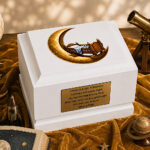 Moon Cradle Child Cremation Urn Displayed in a Peaceful Memorial Setting