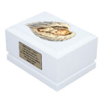 Angel Wings Baby Cremation Urn – White Wooden Urn Side Perspective