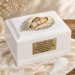 Angel Wings Baby Cremation Urn Displayed in a Peaceful Memorial Setting