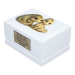Baby Dinosaurs Child Cremation Urn – White Wooden Urn Side Perspective