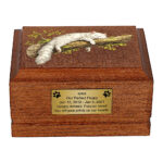 Front view of Persian Cat Wooden Cremation Urn with Sleeping Cat Design.