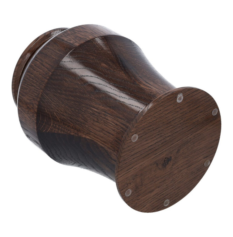 Bottom of premium solid oak cremation urn with secure wooden base