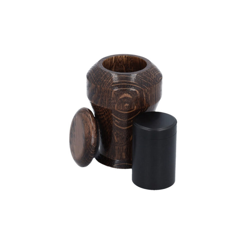 Oak keepsake urn with removable metal insert for ashes
