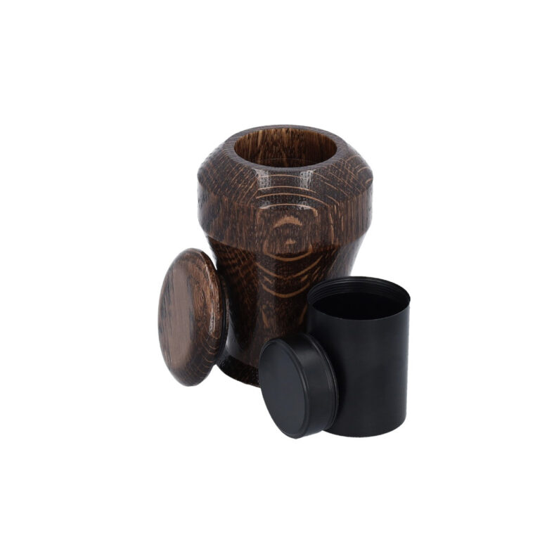 Wooden keepsake urn with open metal ash container