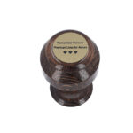 Top view of dark brown oak keepsake urn with memorial plaque