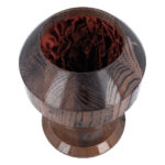 Interior of dark brown oak cremation urn lined with soft fabric