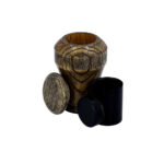 Gold oak keepsake urn with removable metal insert for ashes.