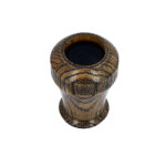 Top opening of wooden keepsake urn with metal ash container.