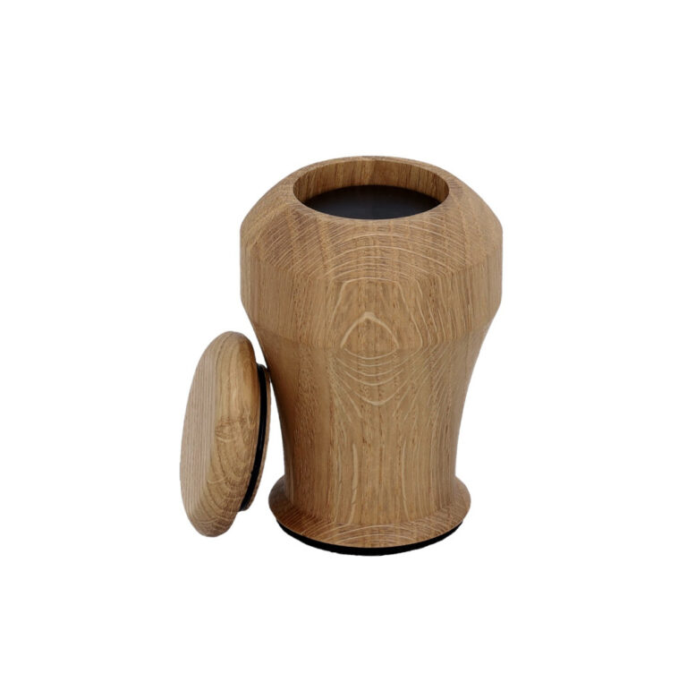 Open wooden keepsake urn with removable lid.