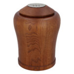 Premium solid oak wooden urn for human ashes with memorial plaque.