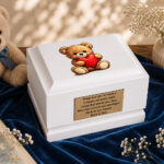 Teddy Bear with Heart Baby Cremation Urn Displayed in a Peaceful Memorial Setting