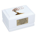 Tree of Life Baby Cremation Urn – White Wooden Memorial Urn Front Angled View