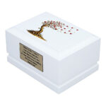 Tree of Life Baby Cremation Urn – White Wooden Urn Side Perspective