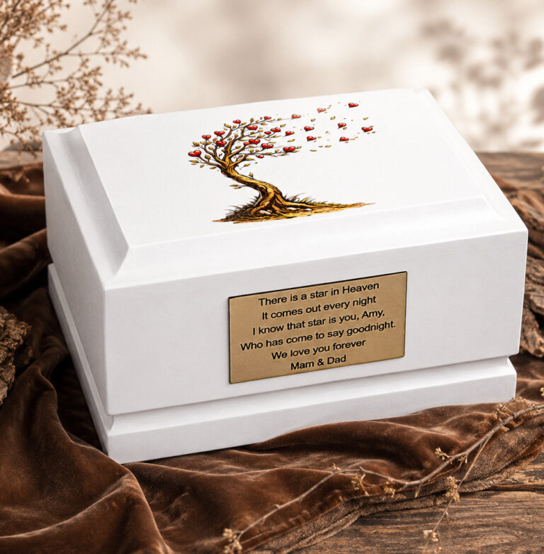 Tree of Life Baby Cremation Urn Displayed in a Serene Memorial Setting