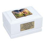 Book Theme Girl Cremation Urn – White Wooden Child Memorial Urn with Storybook Design for Ashes