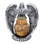 Guardian Angel mini urn for ashes with praying angel and wooden keepsake urn