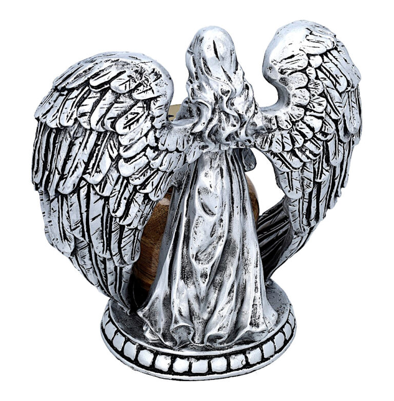 Guardian Angel memorial keepsake urn rear view with detailed angel wings
