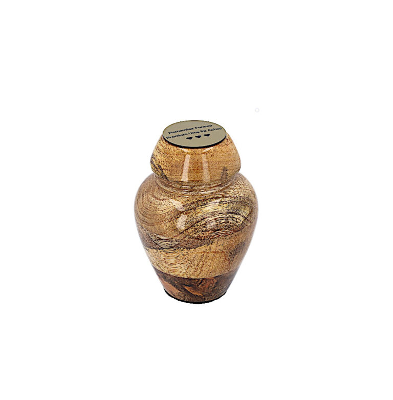 Wooden keepsake mini urn for ashes with memorial plaque