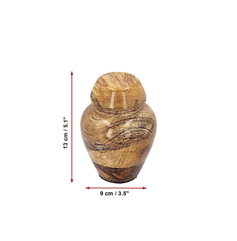 Wooden keepsake mini urn for ashes dimensions 13 cm by 9 cm