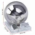 Companion urn with QR code size guide showing a height of 27 cm and a marble base measuring 25 by 25 cm.