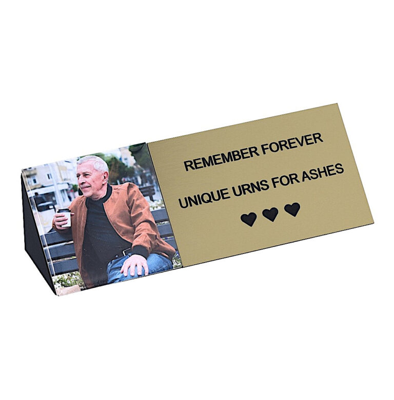 Personalized memorial plaque with color photo for cremation urn