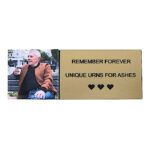 Gold memorial plaque with personalized photo for an urn